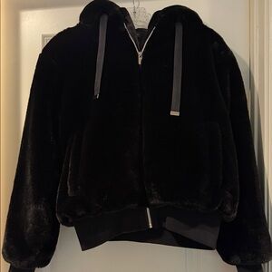 Carbon38 Black Faux Fur zip up jacket size small
